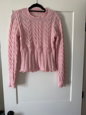 Cable Knit Pink Women's Sweater - Soft Crewneck